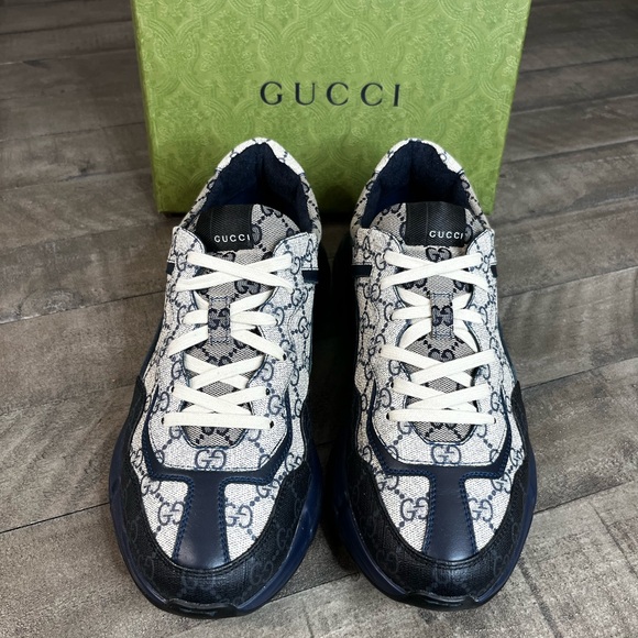 GUCCI Rython GG Beige Monogram Blue Sz 10.5 - Picture 2 of 9